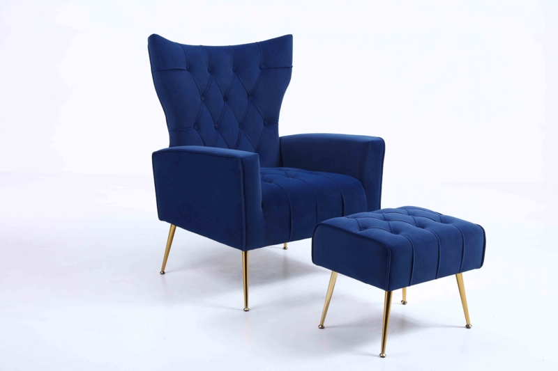 Wickham Velvet Wingback Chair with Ottoman