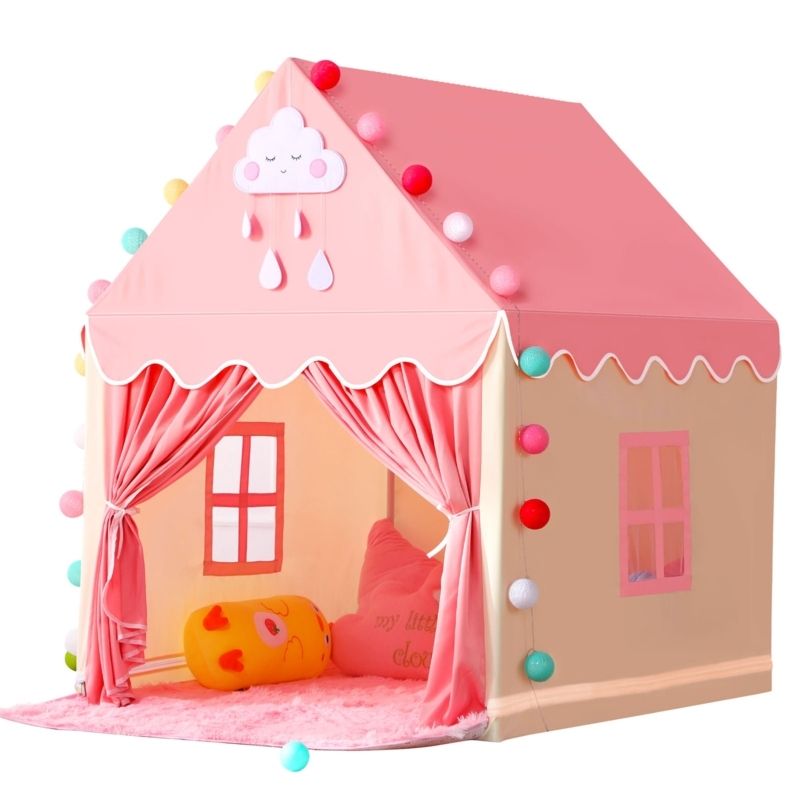 Wilwolfer Tenda da Gioco con Tappetino Morbido: Casa Giardino per Bambini - Tenda da Esterno e Interno - Casa con Ghirlande di Nappe per Piccoli - 67.5 D× 97 W × 107.5 Wilwolfer Tenda da Gioco con Tappetino Morbido: Casa Giardino per Bambini - Tenda da Esterno e Interno - Casa con Ghirlande di Nappe per Piccoli - 67.5 D× 97 W × 107.5