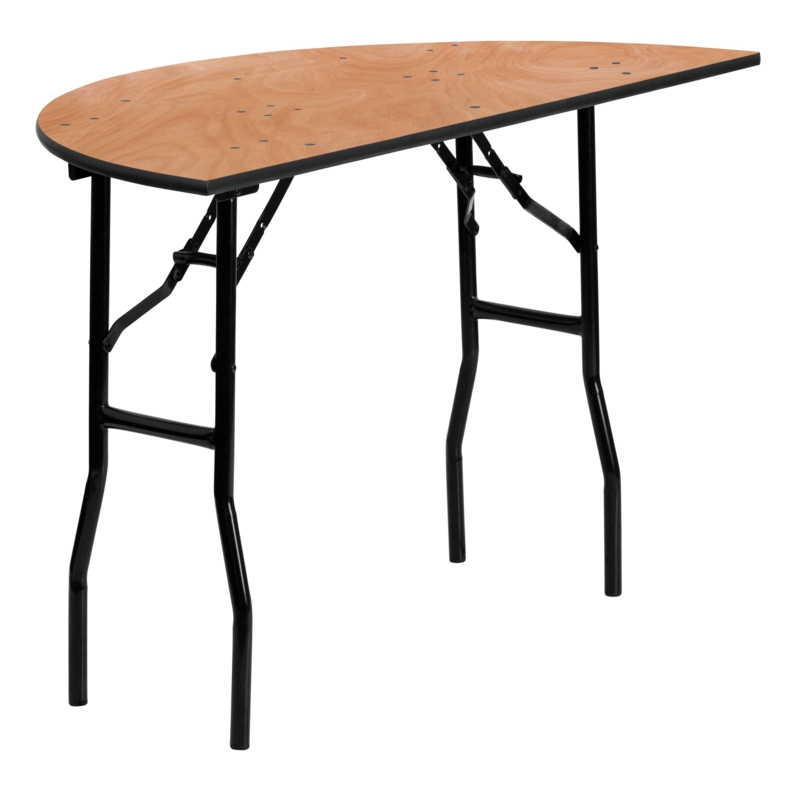 Wofford 48" Half-Round Wood Folding Banquet Table w/ Powder Coated Wishbone Legs