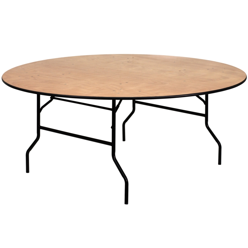Wofford 72" Round Wood Folding Banquet Table with Clear Coated Finished Top (Set of 6)