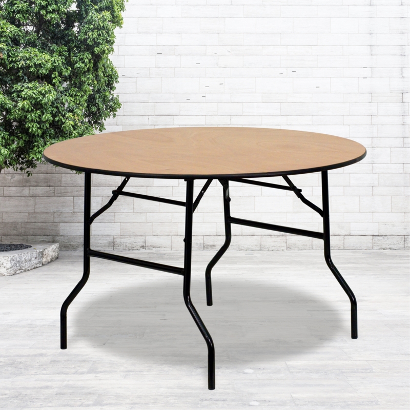 Wofford Round Wood Folding Banquet Table with Clear Coated Finished Top