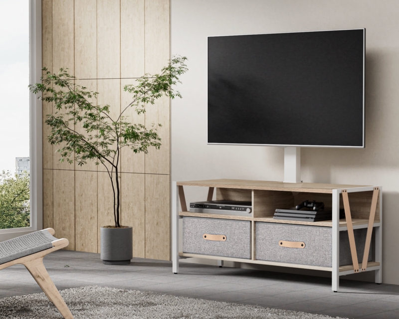Wood Swivel Floor TV Stand with Mount for 37-75 Inch TVS, Television Stands with Storage for Bedroom