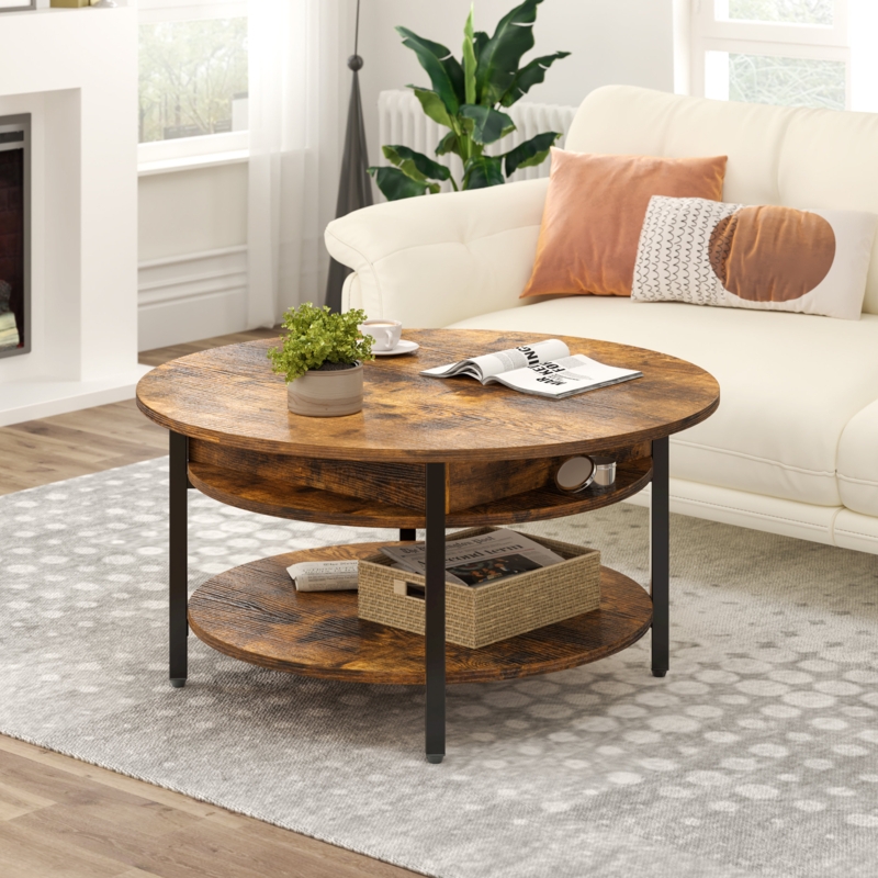 Wynny Round Coffee Table with Storage, Lift Top Coffee Table, Wood Cocktail Table