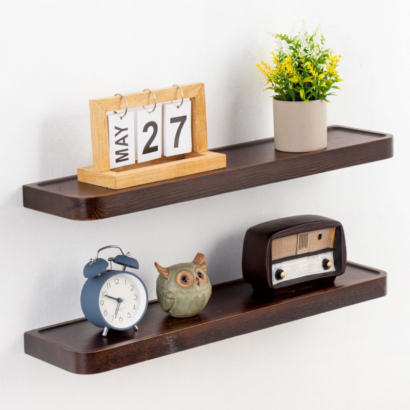 Xyla 2 Piece Solid Wood Wall Mounted Floating Shelves for Bathroom Living Room