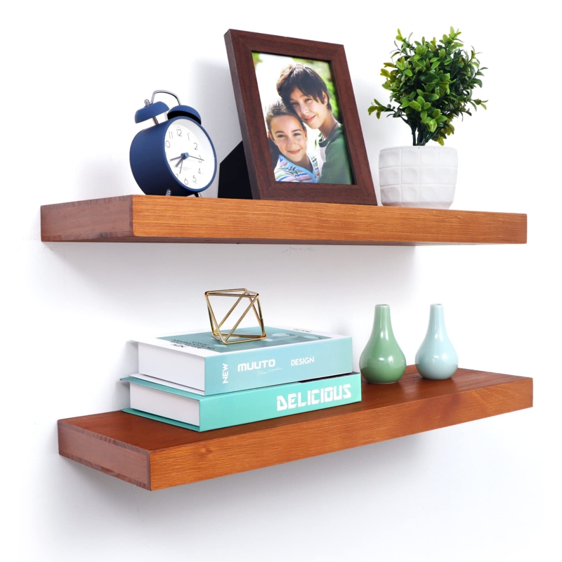 Yvonnia Pine Solid Wood Wall Mounted Floating Shelf
