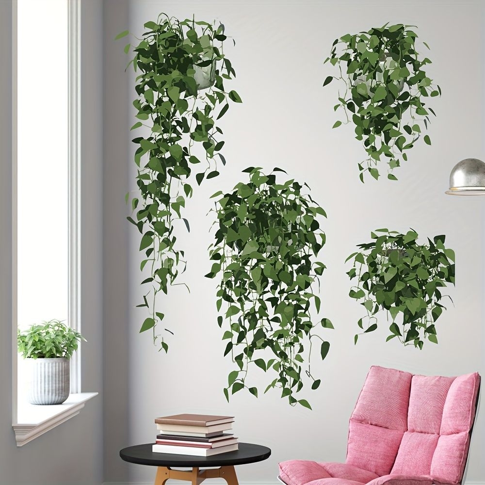 1 Set Art Wall Sticker, Fresh Green Plant Pattern Self-adhesive Wall Stickers, Bedroom Entryway Living Room Porch Home Decoration Wall Stickers, Removable Stickers, Wall Decor Decals