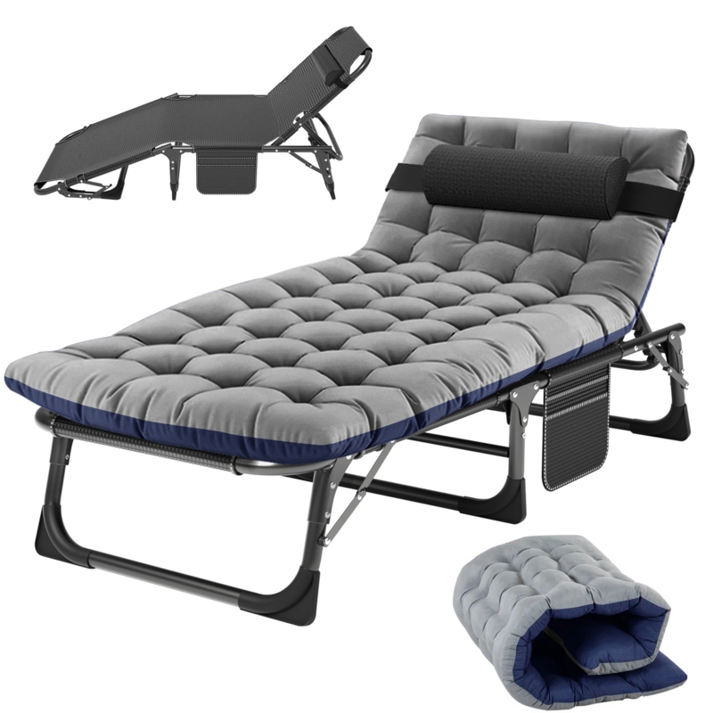 3 Styles, Portable Folding Cot, 5-Position Reclining Folding Chaise, 3 in 1 Folding Sofa Bed
