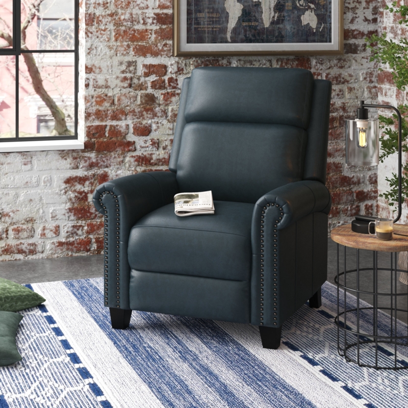 33.5" Wide Classic and Traditional Breathable Top Grain Genuine Leather Pushback Recliner