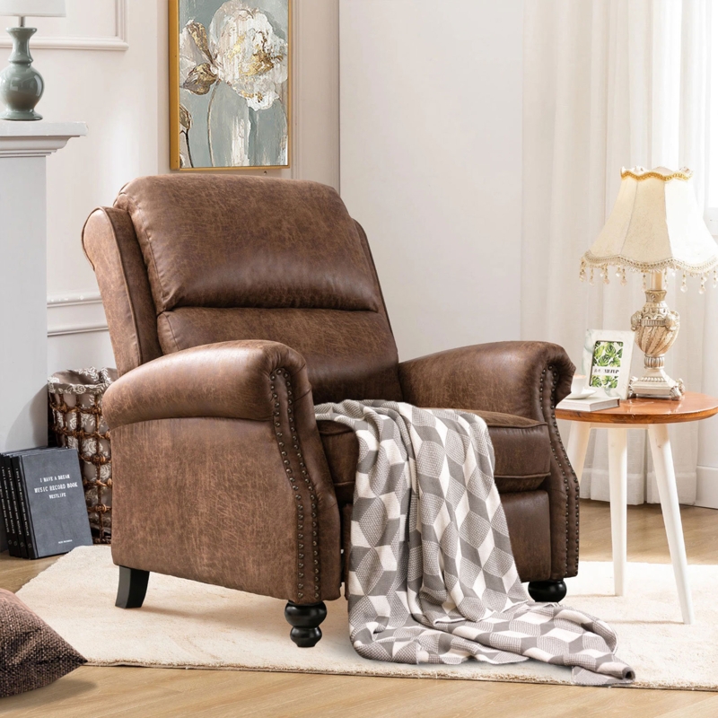 34" Wide Classic and Overstuffed Soft Pushback Recliner with Rivet