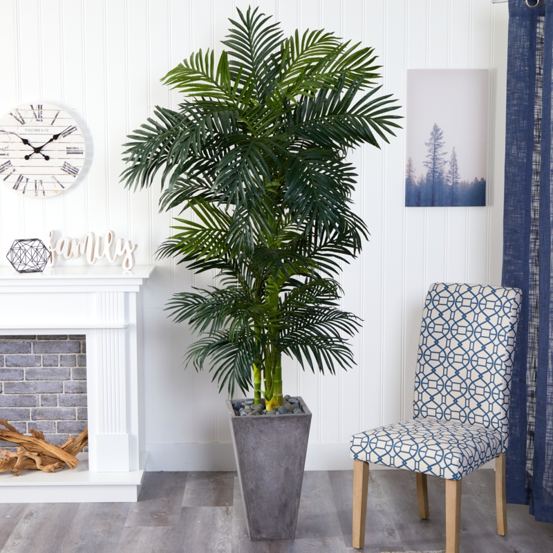 84'' Faux Palm Tree in Stone Planter