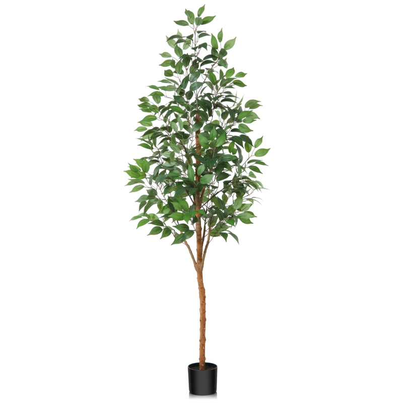 Adcock Artificial Ficus Tree in Pot with Realistic Leaves and Natural Trunk