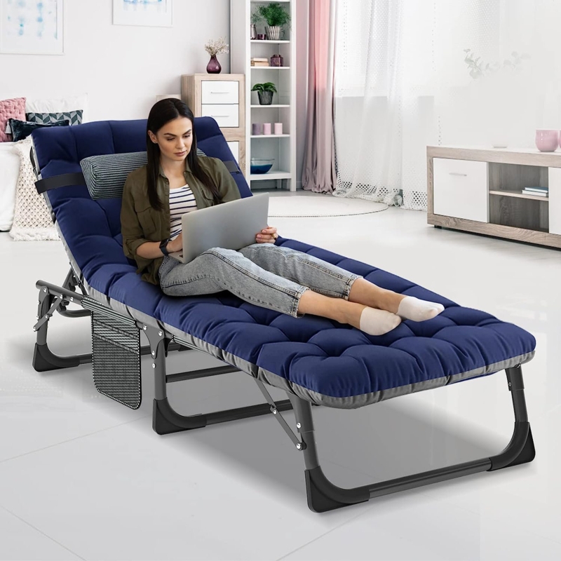 Adjustable 5-Position Adults Reclining Folding Chair with Pillow, Outdoor Portable Patio