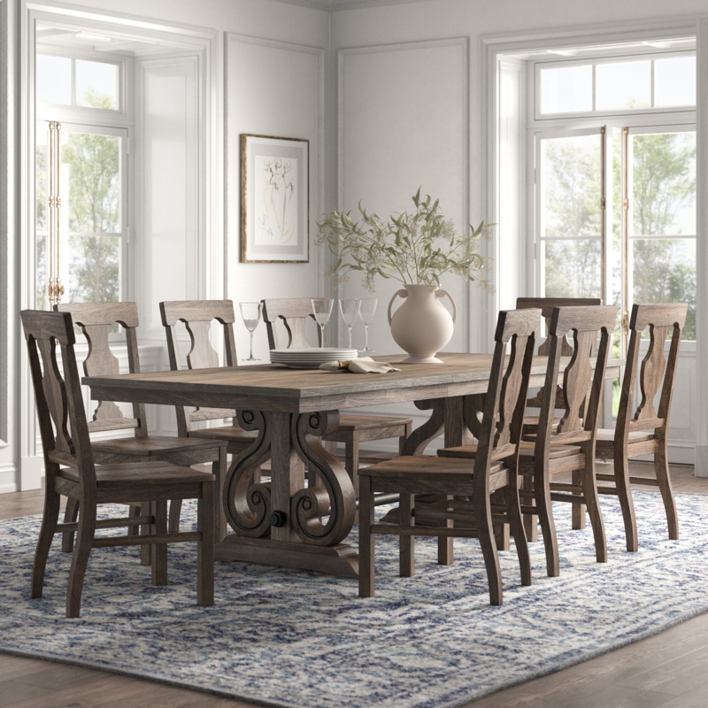 Alannah 9 - Piece Extendable Trestle Dining Set