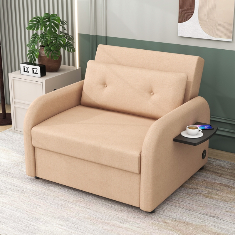 Cedri Twin 41" Wide Linen Cushion Back Futon Chair