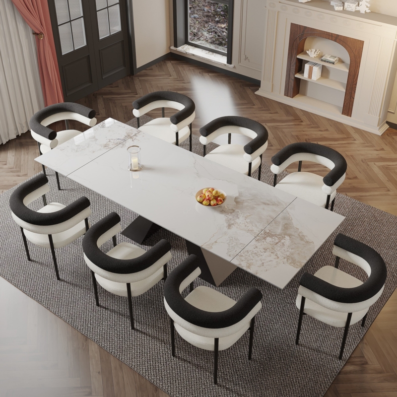 Doinita 9 - Piece 110.23'' Extendable Sintered Stone Dining Table Set with 8 Fabric Dining Chairs