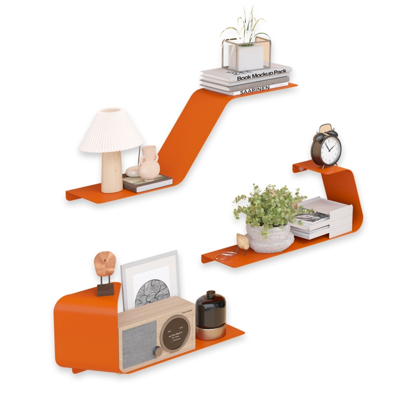 Eliyah Metal Floating Shelf, Wall Shelf, Wall Mounted Metal Shelves with Unique Design