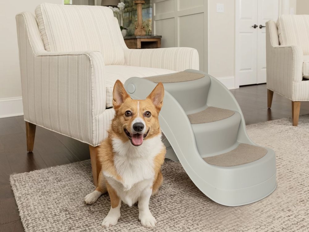 Folding 3 Steps Pet Stairs - GREY