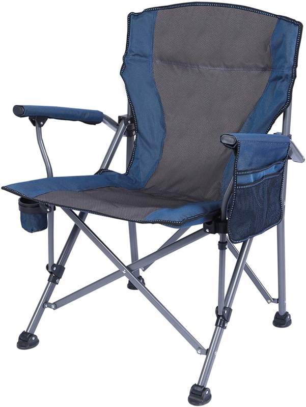 Heavy Duty Folding Portable Camping Chair 330lb with High Back and Cup Holder, Blue
