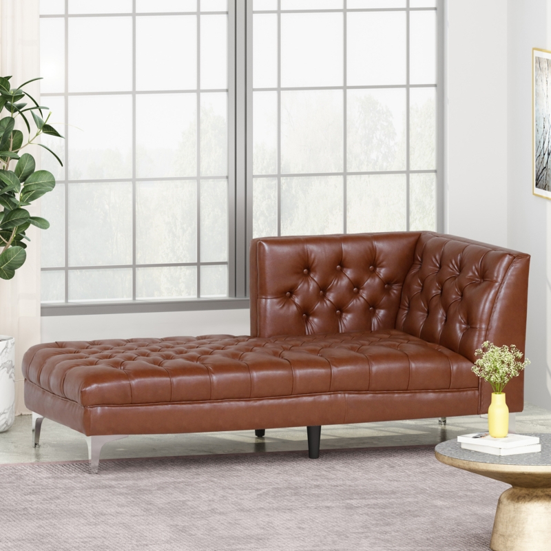 Hovanes Tufted Faux Leather Left-Arm Chaise Lounge