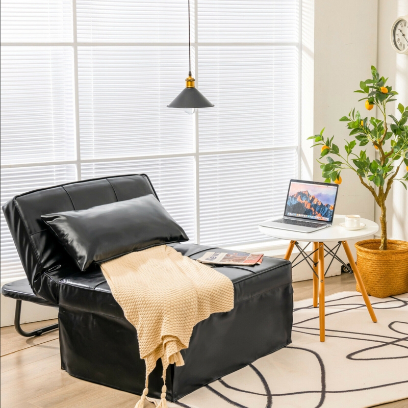 Latitude Run 4 In 1 Multi-function Sofa Bed Convertible Sleeper Folding Ottoman Black