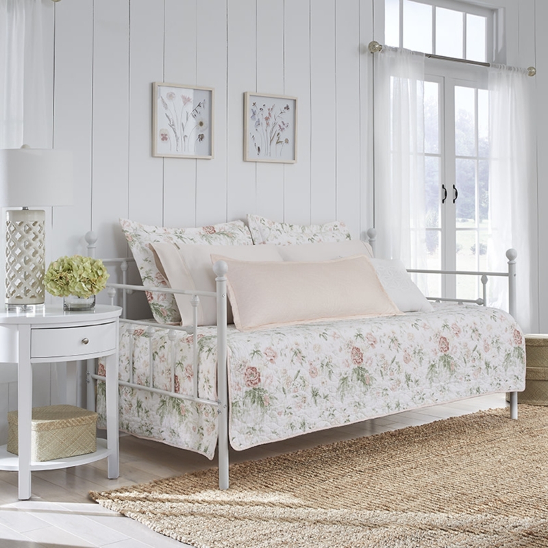 Laura Ashley Breezy Floral Cotton Pink 3 Piece Daybed Cover Set