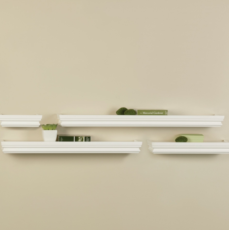 Melannco 4 Pieces Floating Crown Molding Ledge Shelves, White