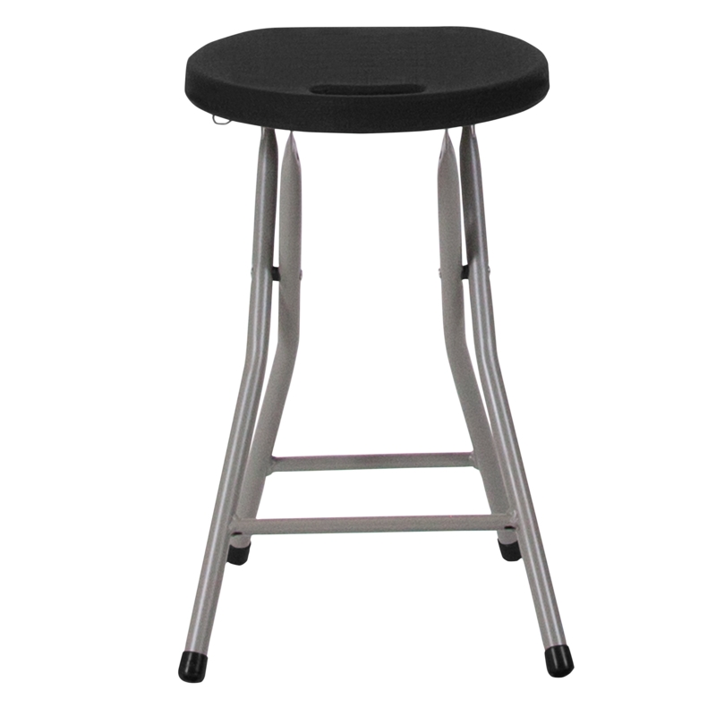 Mifflin Foldable Stool with Plastic Seat and Titanium Gray Frame - Portable Stool (Set of 2)