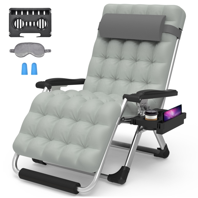 Oversized XXL Folding Zero Gravity Chair, Patio Reclining Lounge Chair 33In with Cushions and Headrest