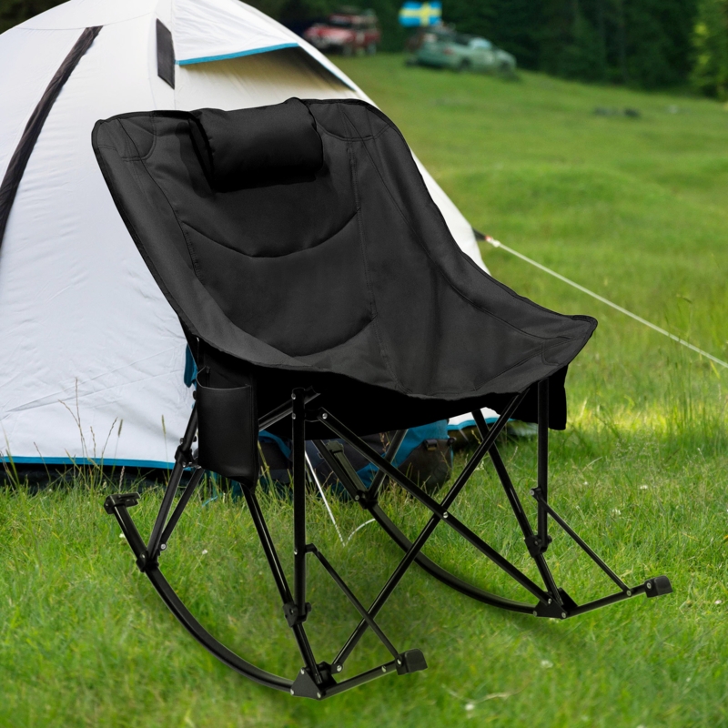 Padded Folding Rocking Camping Chair with Soft Pillow