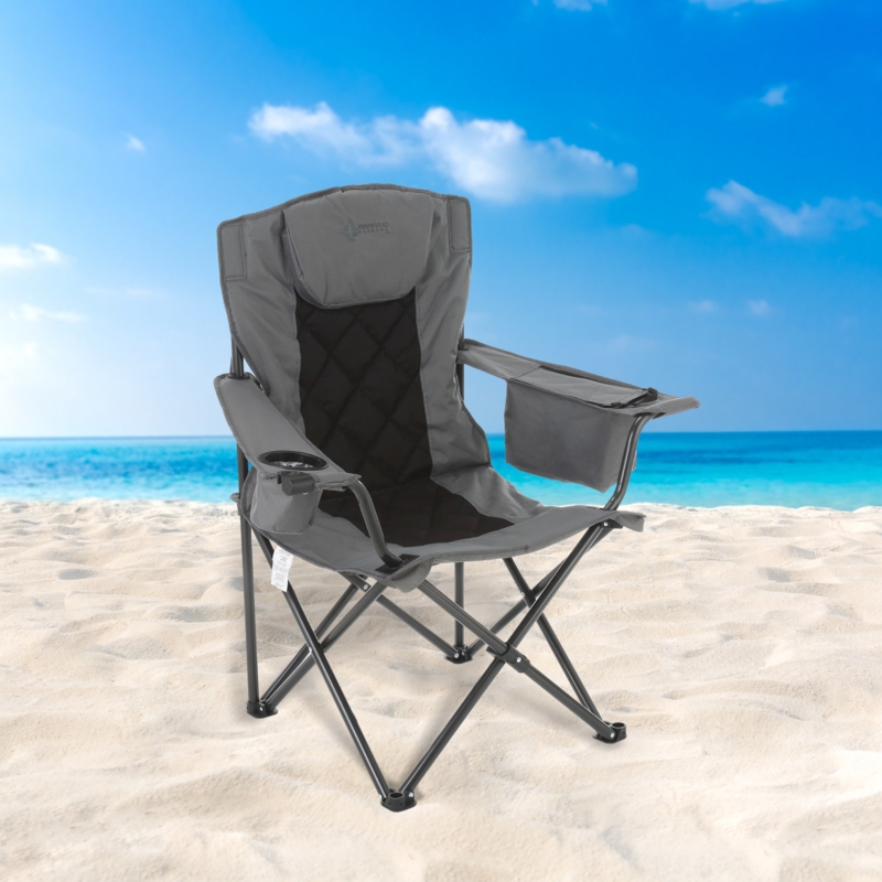 Portable Folding Camping Quad Chair W/ 6-Can Cooler, Cup & Wine Glass Holders, Heavy-Duty Carrying Bag, Padded Armrests, Headrest & Seat, Supports Up To 450Lbs