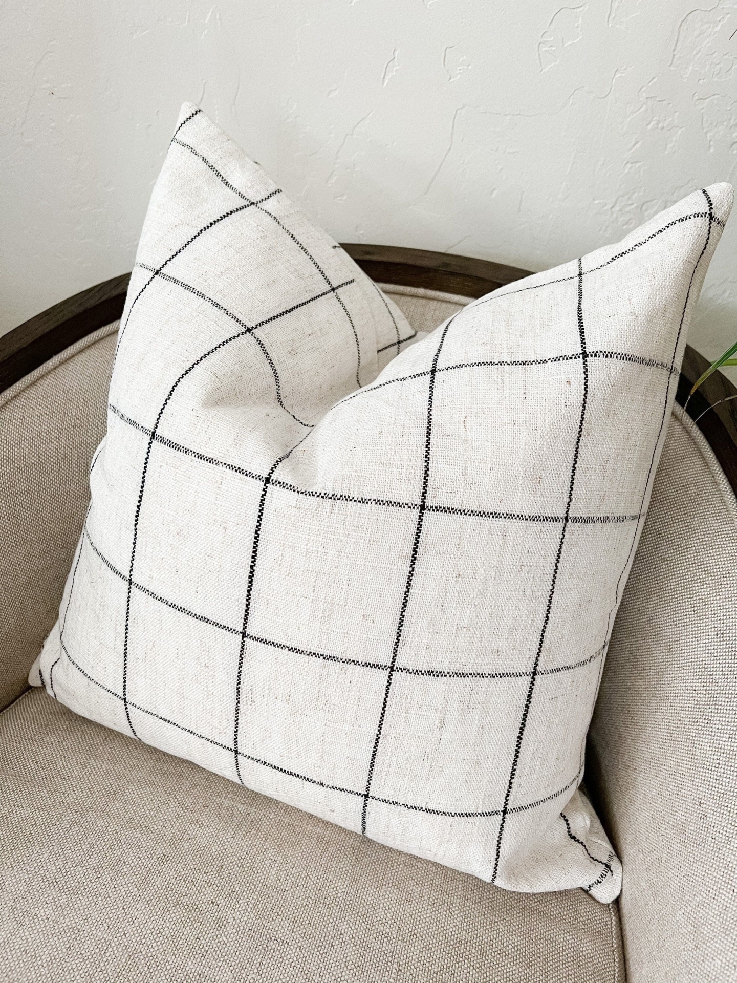 White Window Pane with Black Grid Woven Pillow Cover, Plaid Pillow Cover 20x20, Modern Farmhouse Decor 16x16, Linen Throw Pillow Cover 24x24