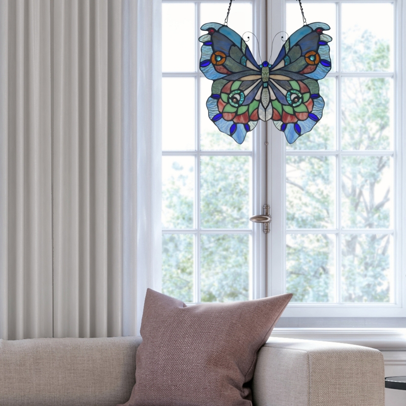 12"H Love of Life Butterfly-Stained Glass Window Panel, Purple