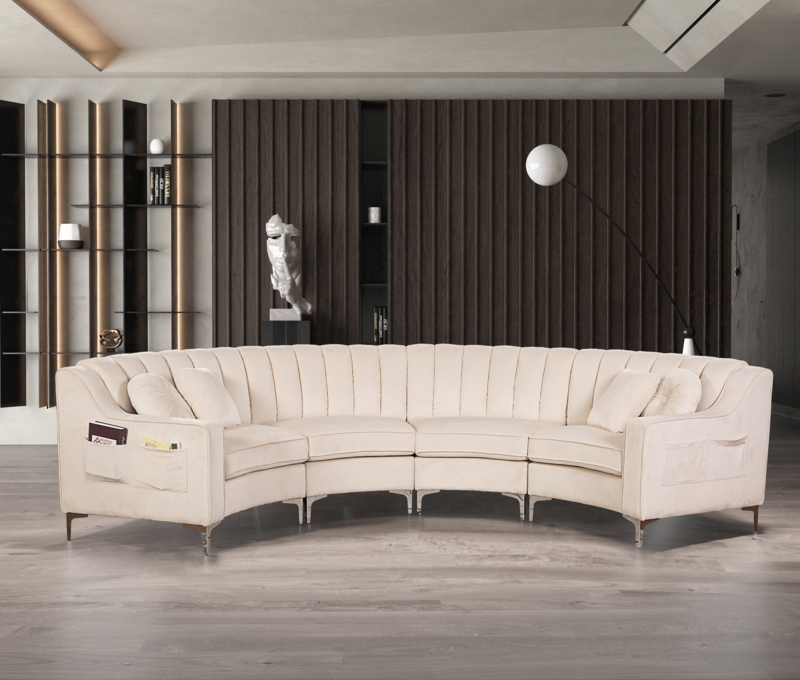 142" Wide Upholstered Tufted Velvet Symmetrical Modular Round-Shaped Curved Sofa