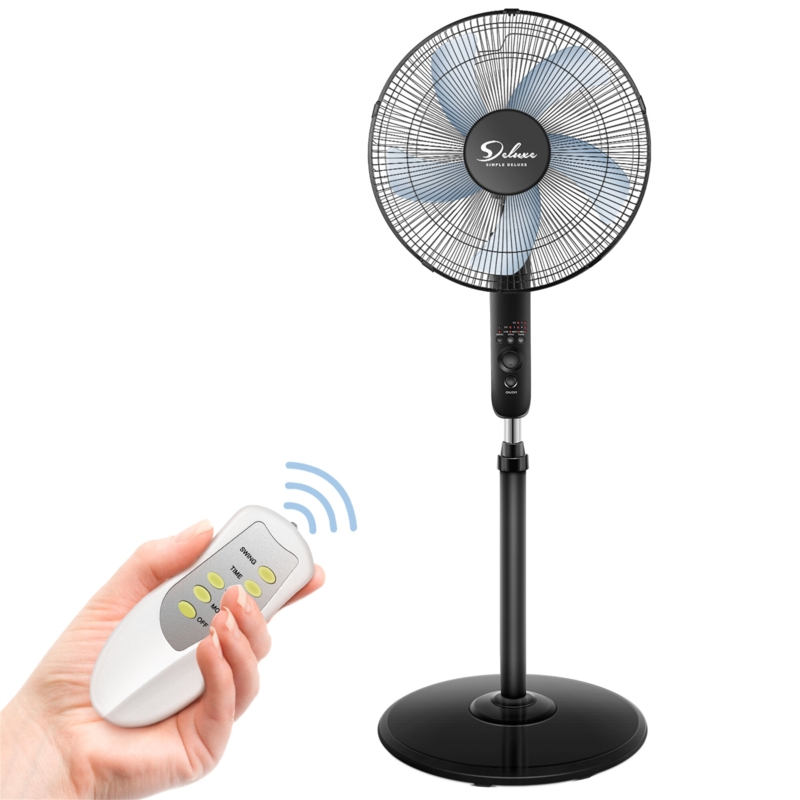 16" Oscillating Standing Fan with Remote Control 3 Speeds 7.5H Timer Tilt Adjustable Height