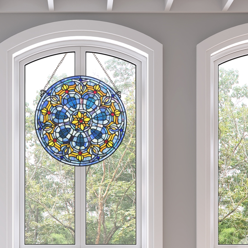 19.5"H Chartres Cathedral Stained Glass Window Panel, Blue
