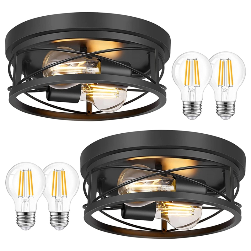 2-Lights Black Flush Mount Ceiling Light Fixtures (Set of 2)