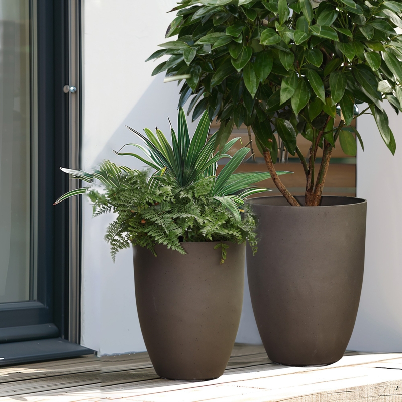2-Piece Tall Tapered Round Plastic Planters Set, Husky Gray