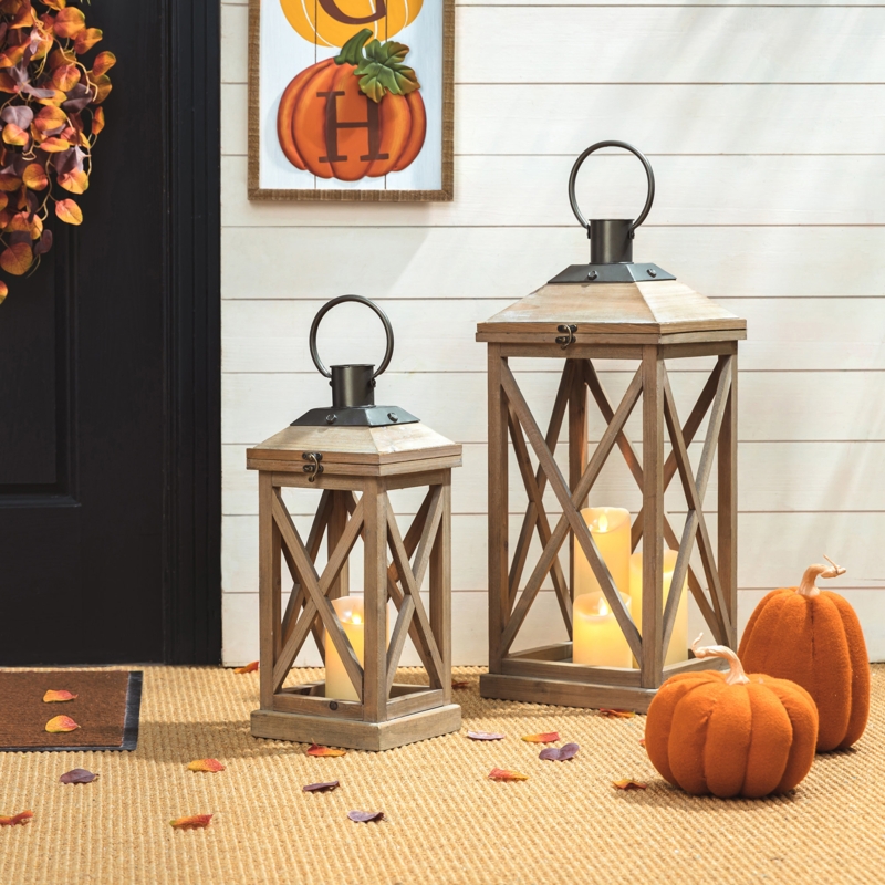 2-Piece Tall Wooden Lantern Set
