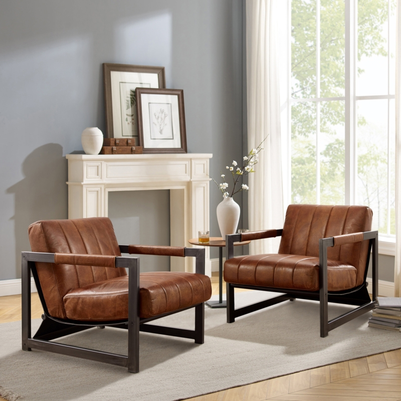 26.55" W Full Grain Genuine Leather Cowhide Lounge Chair