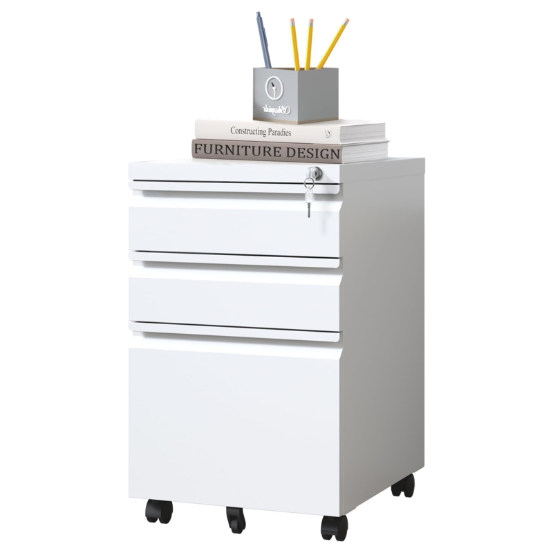 3 Drawer Metal Mobile File Cabinet with Lock for Home Office Fully Assembled