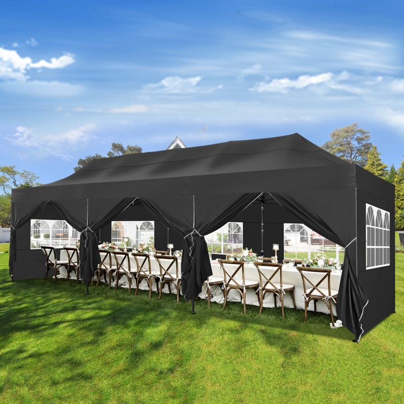 30 Ft x 10 Ft Real Heavy Duty Steel Pop-Up Canopy with 8 Sidewalls, Sandbags, Wheel Storage Bag