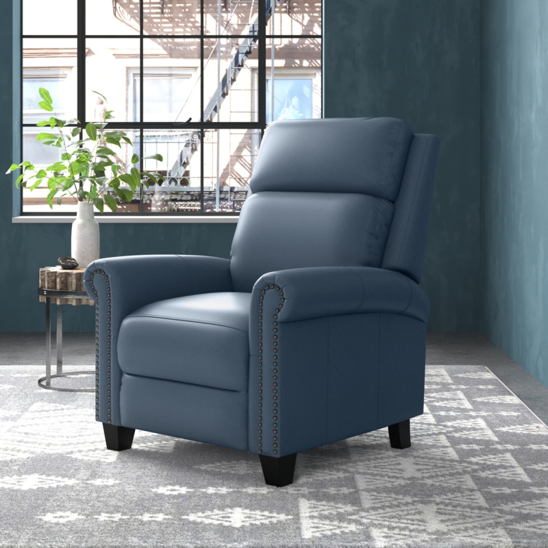 33.5" Wide Classic and Traditional Breathable Top Grain Genuine Leather Pushback Recliner