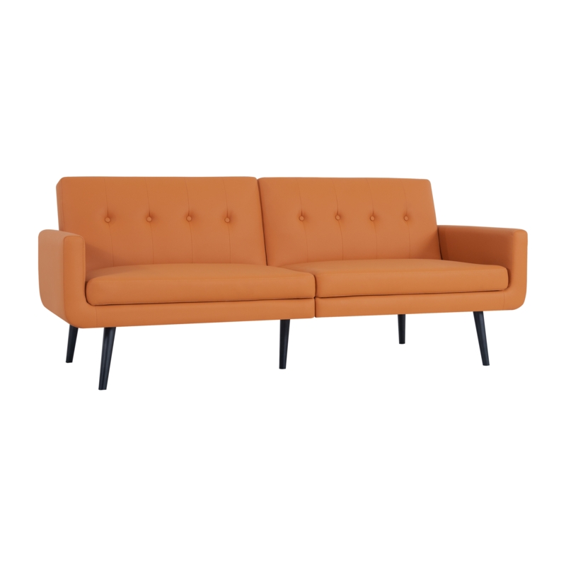 33.82" Leather Futon Sofa, Convertible Couch Bed, Split Back Premium Faux Leather Sleeper Couch Sofa