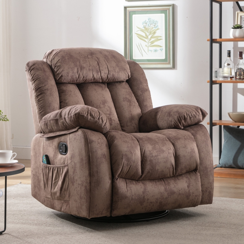 35" Wide Compact Swivel Rocker with Heat and Massage Durable Lounge Chair