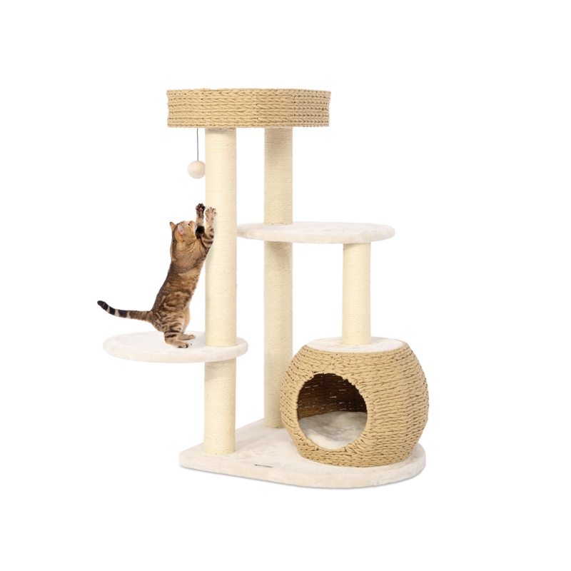 39" Ashawni Cat Tree for Indoor Cats w/Natural Sisal Scratching Posts, Hand-Woven Condo & Top Perch