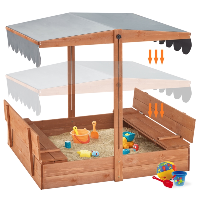 43.7" x 43.7" Solid Wood Square Play Sandbox with Cover