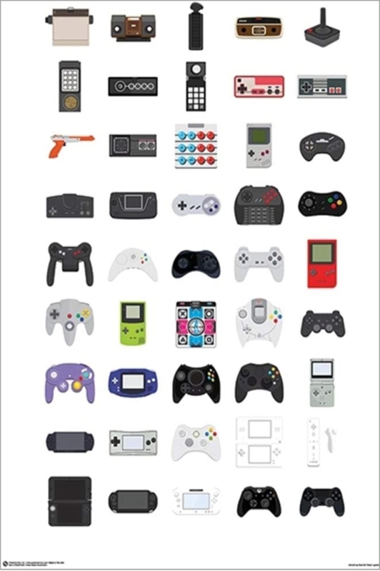 45 Video Game Controllers Gaming Gamer - Graphic Art Print