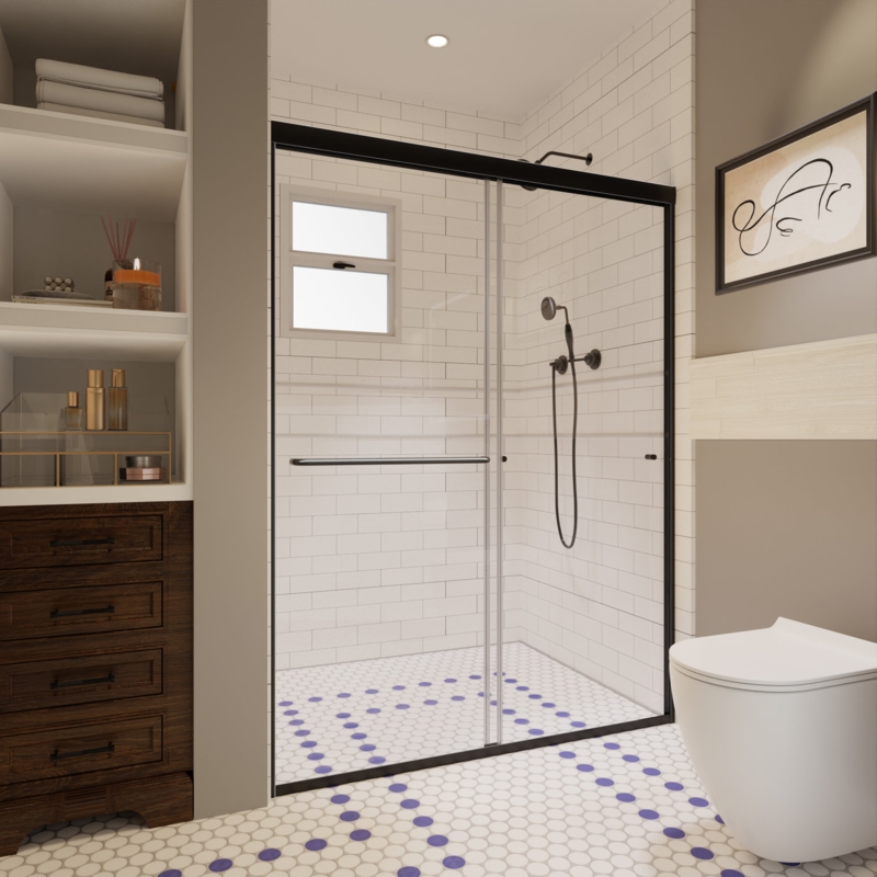 50'' - 54'' W x 72'' H Double Sliding Semi-Frameless Shower Door