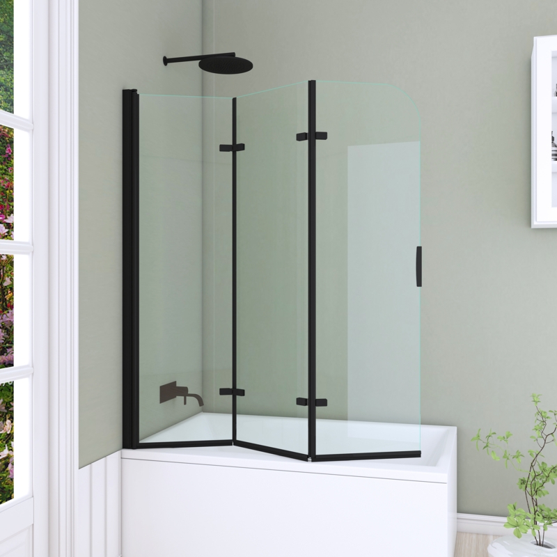 51" W x 59"H Three Plates Folding Tub Door Bathtub Screen with Clear Glass