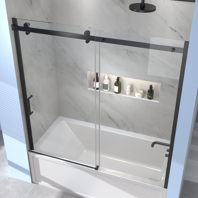 56" - 60" W x 58" H Single Sliding Frameless Tub Door with Clear Glass